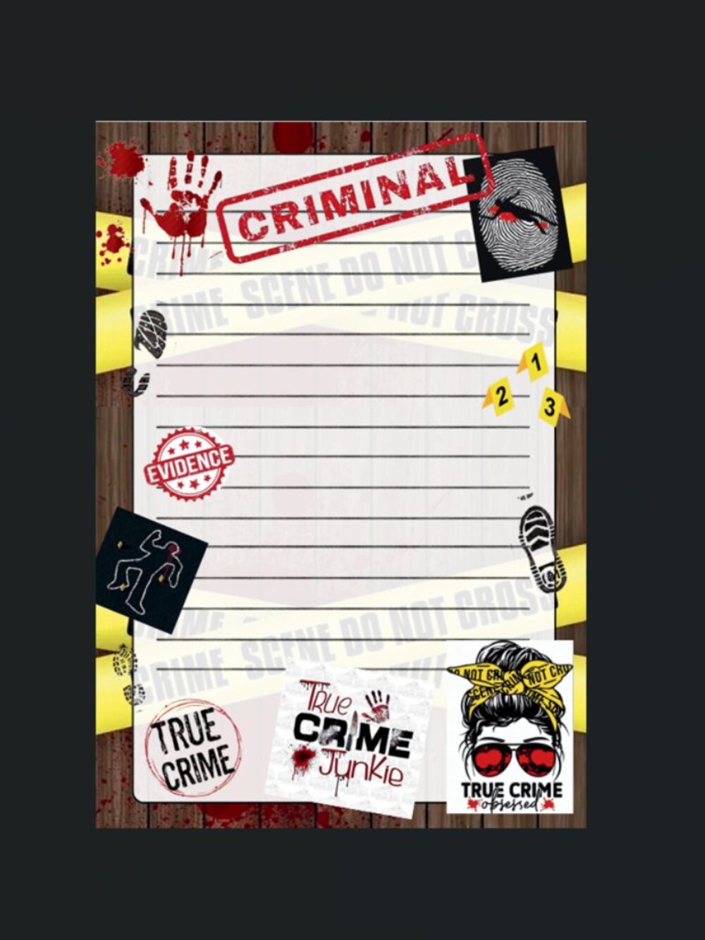 True Crime Junkie Notepad, Handmade, lined, list, notes, pad, writing, tv, show